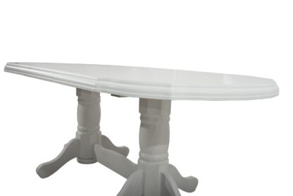 Set masa extensibila Jork 160x200 cm, lemn masiv alb, blat din MDF cu 4 scaune tapitate T-26, stofa crem - imagine 5