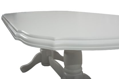 Set masa extensibila Jork 160x200 cm, lemn masiv alb, blat din MDF cu 4 scaune tapitate T-26, stofa crem - imagine 4