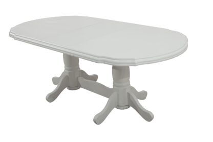 Set masa extensibila Jork 160x200 cm, lemn masiv alb, blat din MDF cu 4 scaune tapitate T-26, stofa crem - imagine 3