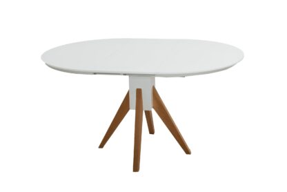 Masa extensibila 102x142 cm Atria, alb/natur, lemn masiv de fag, blat MDF - imagine 6
