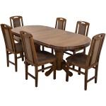 Set masa extensibila Jork 160x200 cm, lemn masiv, culoare nuc, blat din MDF cu 6 scaune tapitate ZIM Standard Walnut, stofa W24 - imagine 20