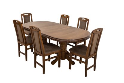 Set masa extensibila Jork 160x200 cm, lemn masiv, culoare nuc, blat din MDF cu 6 scaune tapitate ZIM Standard Walnut, stofa W24 - imagine 20