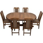 Set masa extensibila Jork 160x200 cm, lemn masiv, culoare nuc, blat din MDF cu 6 scaune tapitate ZIM Standard Walnut, stofa W24 - imagine 19
