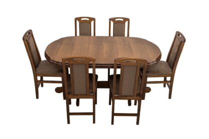 Set masa extensibila Jork 160x200 cm, lemn masiv, culoare nuc, blat din MDF cu 6 scaune tapitate ZIM Standard Walnut, stofa W24 - imagine 19