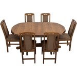 Set masa extensibila Jork 160x200 cm, lemn masiv, culoare nuc, blat din MDF cu 6 scaune tapitate ZIM Standard Walnut, stofa W24 - imagine 21