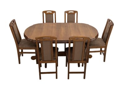 Set masa extensibila Jork 160x200 cm, lemn masiv, culoare nuc, blat din MDF cu 6 scaune tapitate ZIM Standard Walnut, stofa W24 - imagine 21