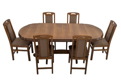 Set masa extensibila Jork 160x200 cm, lemn masiv, culoare nuc, blat din MDF cu 6 scaune tapitate ZIM Standard Walnut, stofa W24 - imagine 16