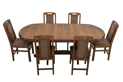 Set masa extensibila Jork 160x200 cm, lemn masiv, culoare nuc, blat din MDF cu 6 scaune tapitate ZIM Standard Walnut, stofa W24 - imagine 22