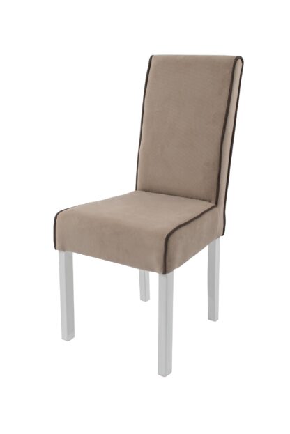 Set masa extensibila Jork 160x200 cm, lemn masiv alb, blat din MDF cu 4 scaune tapitate T-26, stofa crem - imagine 14