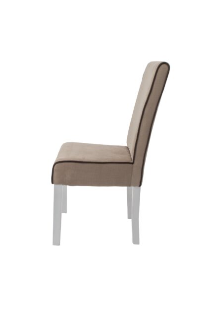 Set masa extensibila Jork 160x200 cm, lemn masiv alb, blat din MDF cu 4 scaune tapitate T-26, stofa crem - imagine 11