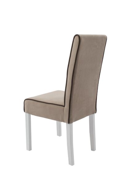 Set masa extensibila Jork 160x200 cm, lemn masiv alb, blat din MDF cu 4 scaune tapitate T-26, stofa crem - imagine 10