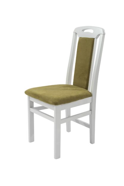 Set masa extensibila Kan 100x135 cm, lemn masiv alb, blat din MDF cu 4 scaune tapitate ZIM Standard, stofa petra verde - imagine 12