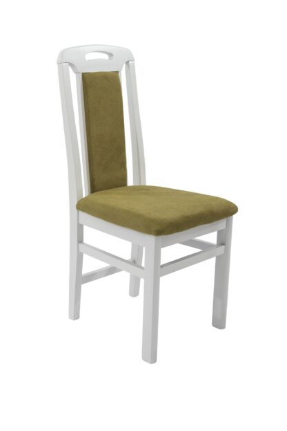 Set masa extensibila Kan 100x135 cm, lemn masiv alb, blat din MDF cu 4 scaune tapitate ZIM Standard, stofa petra verde - imagine 10