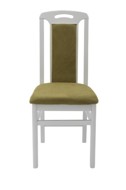 Set masa extensibila Kan 100x135 cm, lemn masiv alb, blat din MDF cu 4 scaune tapitate ZIM Standard, stofa petra verde - imagine 7