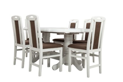 Set masa extensibila Jork 160x200 cm, lemn masiv alb, blat din MDF cu 6 scaune tapitate ZIM Standard, stofa petra maro - imagine 7
