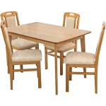 Set masa fixa Bristol 120 cm, lemn masiv, culoare stejar, blat din MDF cu 4 scaune tapitate ZIM Standard