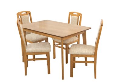Set masa fixa Bristol 120 cm, lemn masiv, culoare stejar, blat din MDF cu 4 scaune tapitate ZIM Standard