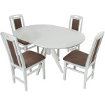Set masa extensibila Atria 102x142 cm, lemn masiv alb, blat din MDF cu 4 scaune tapitate ZIM Standard, stofa petra maro - imagine 3