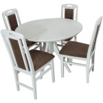 Set masa extensibila Atria 102x142 cm, lemn masiv alb, blat din MDF cu 4 scaune tapitate ZIM Standard, stofa petra maro - imagine 4
