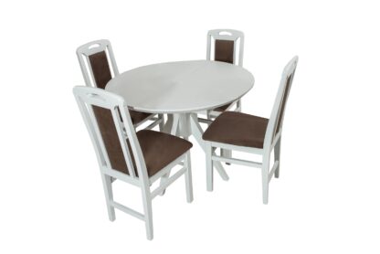 Set masa extensibila Atria 102x142 cm, lemn masiv alb, blat din MDF cu 4 scaune tapitate ZIM Standard, stofa petra maro - imagine 4