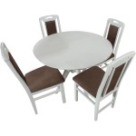 Set masa extensibila Atria 102x142 cm, lemn masiv alb, blat din MDF cu 4 scaune tapitate ZIM Standard, stofa petra maro - imagine 5