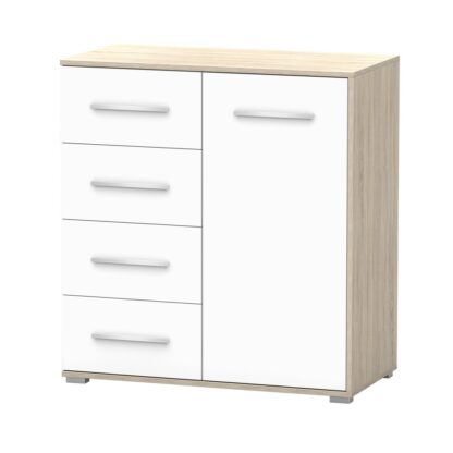Comoda Mini Stela 1D4S, PAL alb/sonoma, 90x95x45 cm - imagine 6