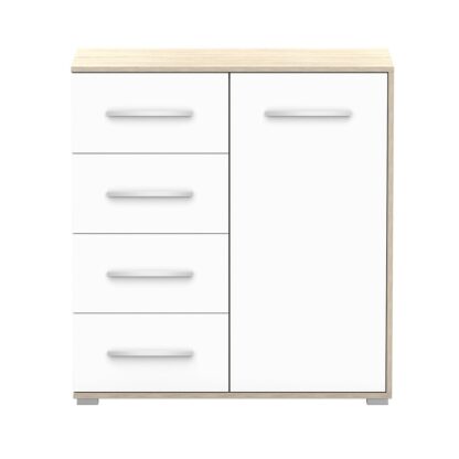Comoda Mini Stela 1D4S, PAL alb/sonoma, 90x95x45 cm - imagine 7