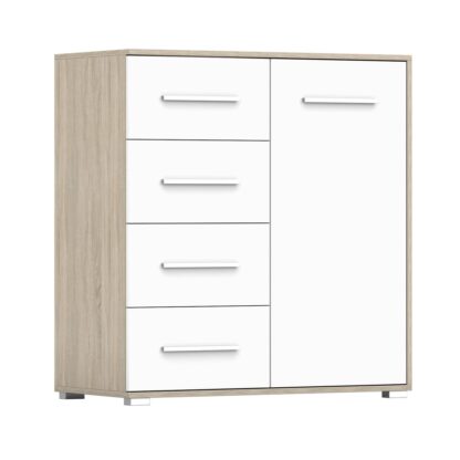 Comoda Mini Stela 1D4S, PAL alb/sonoma, 90x95x45 cm - imagine 3