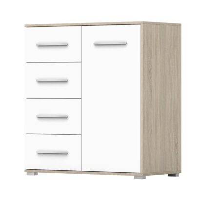 Comoda Mini Stela 1D4S, PAL alb/sonoma, 90x95x45 cm - imagine 4