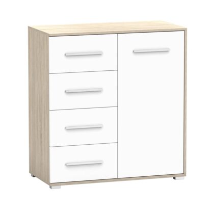 Comoda Mini Stela 1D4S, PAL alb/sonoma, 90x95x45 cm - imagine 5