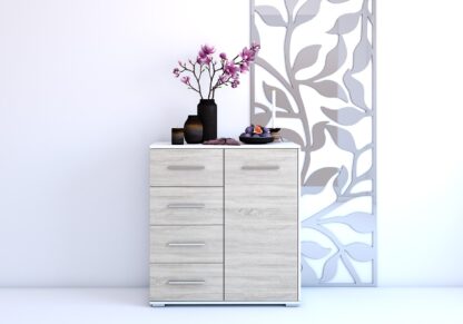 Comoda Mini Stela 1D4S, PAL sonoma/alb, 90x95x45 cm