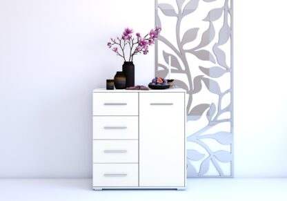 Comoda Mini Stela 1D4S, PAL alb, 90x95x45 cm