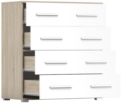Comoda Mini Stela 4S, PAL alb/sonoma, 90x95x45 cm - imagine 4