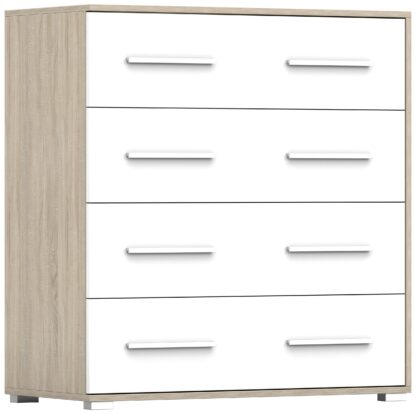 Comoda Mini Stela 4S, PAL alb/sonoma, 90x95x45 cm