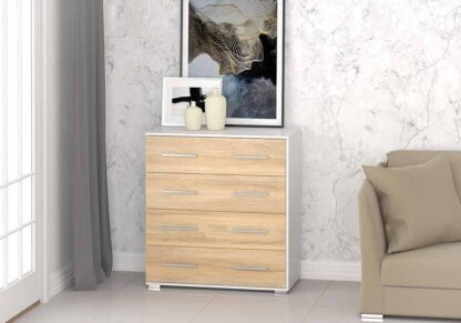 Comoda Mini Stela 4S, PAL sonoma/alb, 90x95x45 cm - imagine 2