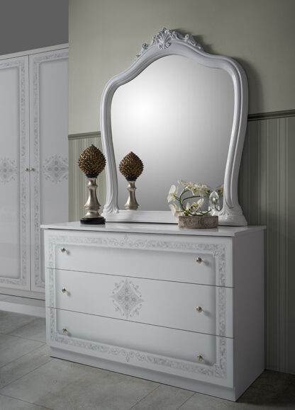 Dormitor Luisa, Alb, Pat 160x200 cm, Dulap cu 4 usi, Comoda, 2 Noptiere - imagine 2