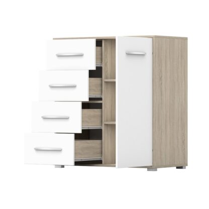 Comoda Mini Stela 1D4S, PAL alb/sonoma, 90x95x45 cm - imagine 8