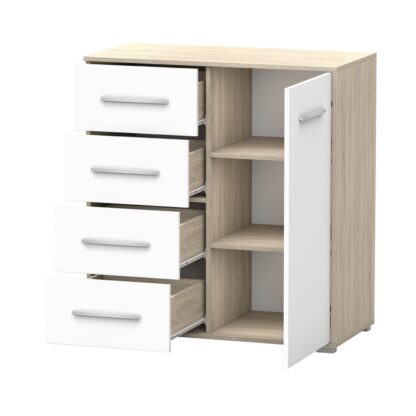Comoda Mini Stela 1D4S, PAL alb/sonoma, 90x95x45 cm - imagine 9