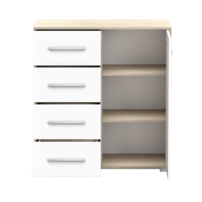 Comoda Mini Stela 1D4S, PAL alb/sonoma, 90x95x45 cm - imagine 10