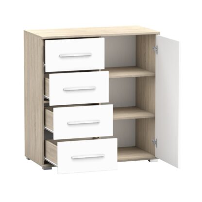 Comoda Mini Stela 1D4S, PAL alb/sonoma, 90x95x45 cm - imagine 13