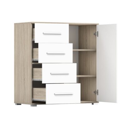 Comoda Mini Stela 1D4S, PAL alb/sonoma, 90x95x45 cm - imagine 12
