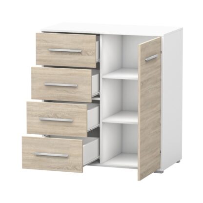 Comoda Mini Stela 1D4S, PAL sonoma/alb, 90x95x45 cm - imagine 9