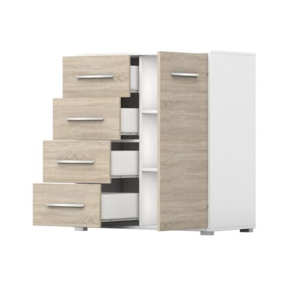 Comoda Mini Stela 1D4S, PAL sonoma/alb, 90x95x45 cm - imagine 13
