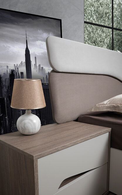 Dormitor Soleil, crem, pat 160x190 cm, dulap cu 6 usi, 2 noptiere, comoda - imagine 4