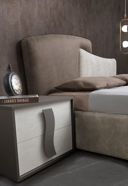 Dormitor Twin, alb/gri, pat 160x200 cm, dulap cu 2 usi culisante, 2 noptiere, comoda - imagine 6
