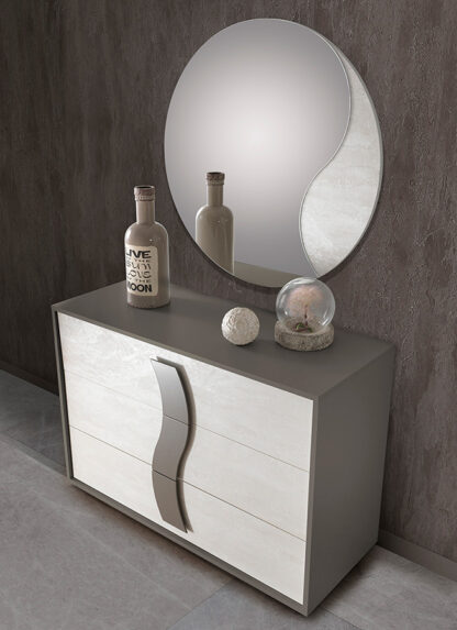 Dormitor Twin, alb/gri, pat 160x200 cm, dulap cu 2 usi culisante, 2 noptiere, comoda - imagine 5