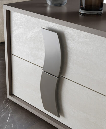 Dormitor Twin, alb/gri, pat 160x200 cm, dulap cu 2 usi culisante, 2 noptiere, comoda - imagine 7