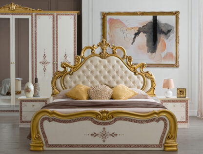 Dormitor Grace, crem, pat 160x200 cm, dulap cu 6 usi, 2 noptiere, comoda - imagine 2