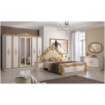 Dormitor Grace, crem, pat 160x200 cm, dulap cu 6 usi, 2 noptiere, comoda