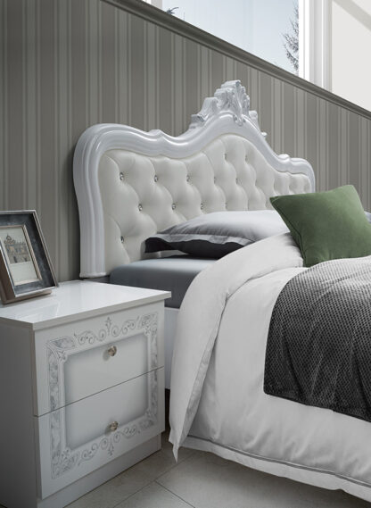 Dormitor Luisa, Alb, Pat 180x200 cm, Dulap cu 6 usi, Comoda, 2 Noptiere - imagine 2